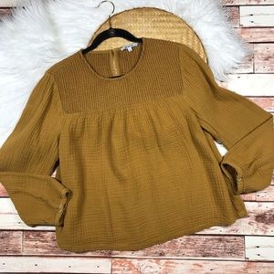 Madewell mustard yellow peasant blouse textured